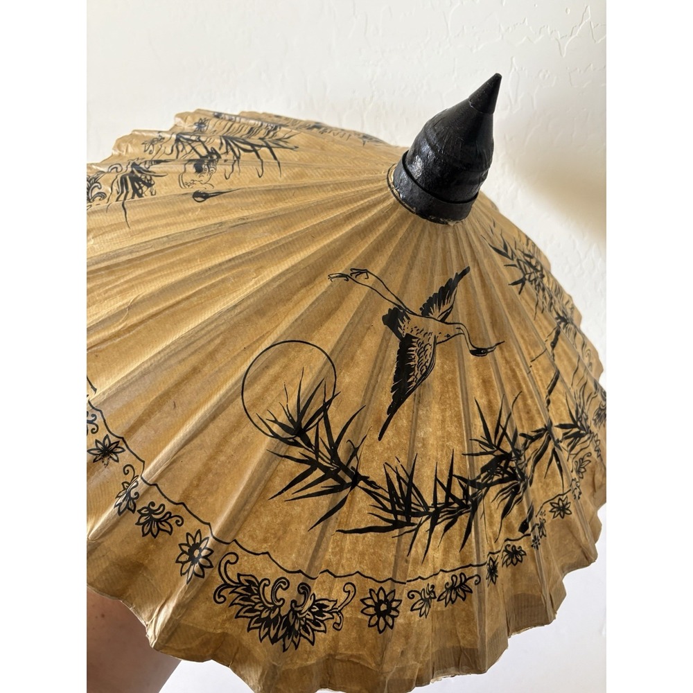 Vintage Thailand Rice Paper Bamboo Umbrella Parasol